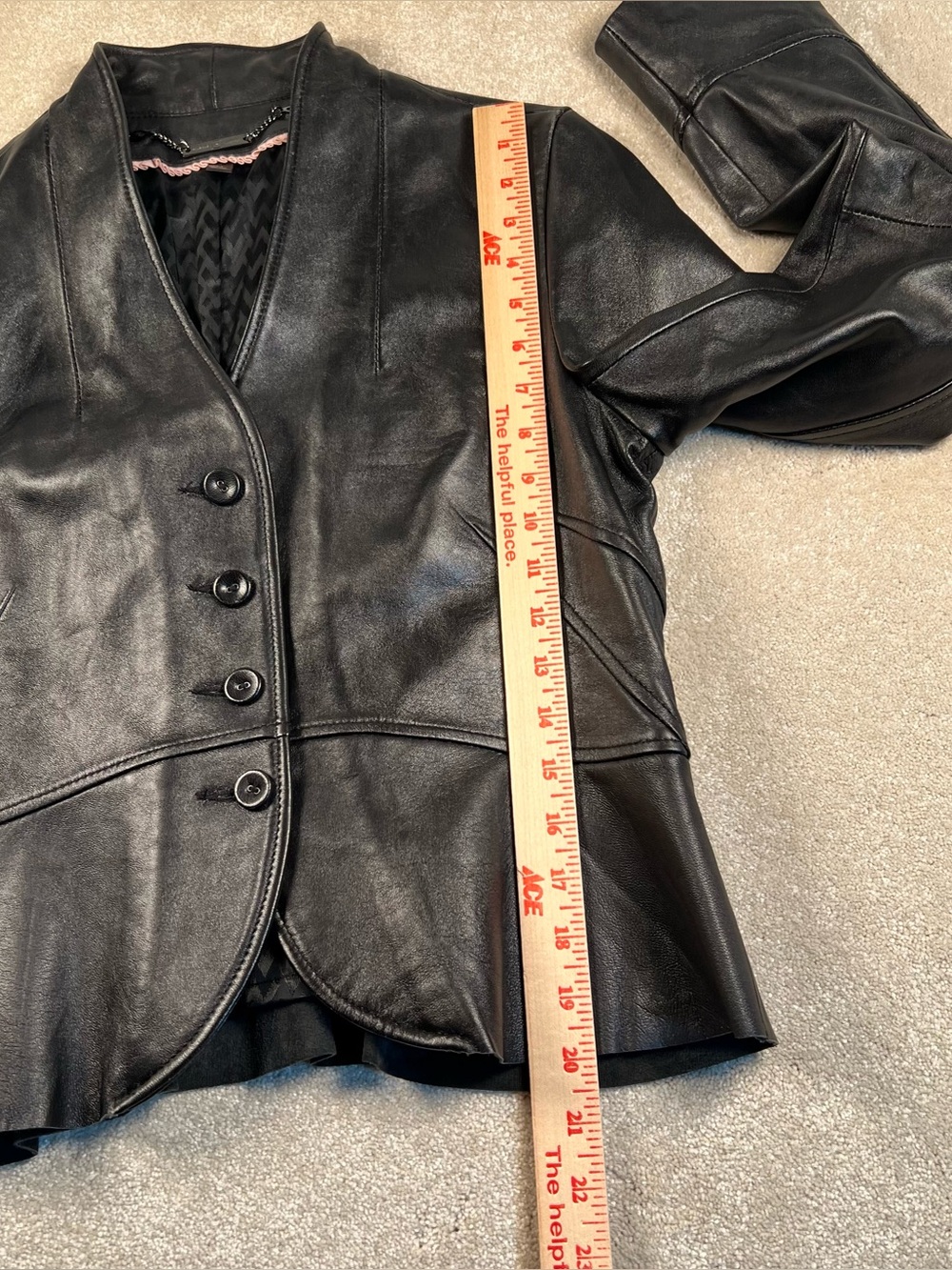 Wilsons Leather Jacket Peplum Black Button Front V Neck Feminine Women's Medium - Picture 7 of 8